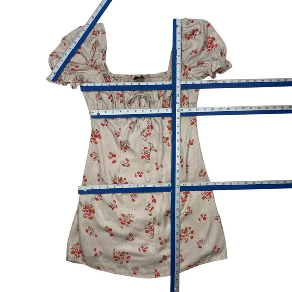 Bardot Lucinta Mini Dress 8 M Beige Floral Puff Sleeve Bohemian Spring Summer - Picture 5 of 12
